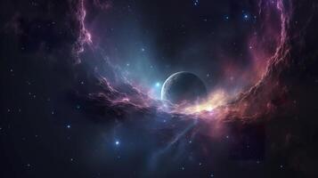 concepto de nebulosa con galaxias en profundo espacio cosmos descubrimiento exterior espacio y estrellas, ai generativo foto