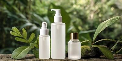 White Blank Cosmetics Mockup with natural theme background. photo