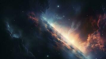 concepto de nebulosa con galaxias en profundo espacio cosmos descubrimiento exterior espacio y estrellas, ai generativo foto