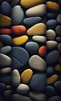 Some colorful stones are displayed, dark navy and yellow, photo