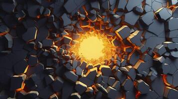 Abstract geometric background. Explosion power design with the crushing surface. 3d illustration. AI Generative photo