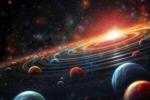 Our 3d Solar system with planets in orbits path. photo