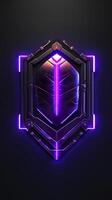 Amethyst 3D Minimalist Shield Design with a black or dark background with neon lines. AI Generative photo