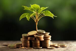 Business growth with a growing tree on a coin. Showing financial developments. Financial planning concept by AI Generated photo