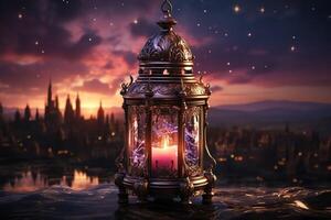Eid mubarak and ramadan kareem greetings with islamic lantern and mosque. Eid al fitr background. Eid al fitr background of window concept by photo