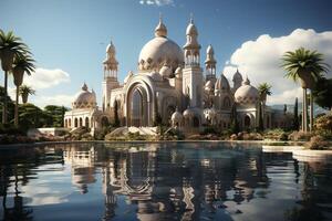 Awesome buildings of mosque in ramadan vibes. Ramadan kareem eid mubarak islamic mosque concept by photo