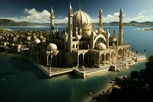 Awesome buildings of mosque in ramadan vibes. Ramadan kareem eid mubarak islamic mosque concept by AI Generated photo