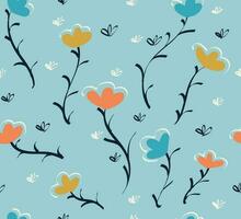 Floral Motifs Seamless Pattern Isolated On Light Blue Background, Minimal Botanical Print For Textile, Wallpaper, Wrapper vector