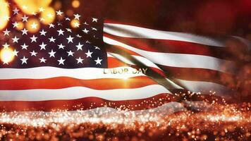 Happy Labor day golden text with USA flag waving video