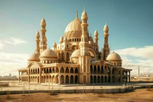 Awesome buildings of mosque in ramadan vibes. Ramadan kareem eid mubarak islamic mosque concept by AI Generated photo