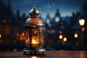 Eid mubarak and ramadan kareem greetings with islamic lantern and mosque. Eid al fitr background. Eid al fitr background of window concept by photo
