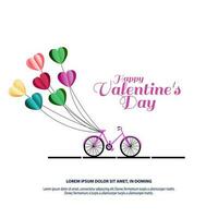 Valentine's Day card. Bicycle with heart shaped balloons. vector