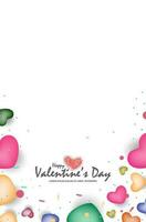 contento San Valentín día con vistoso corazones y papel picado en blanco antecedentes. vector