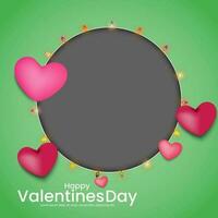 Valentine's Day greeting card with lights bulbs on a green background. Holiday glowing frame with space for text. vector