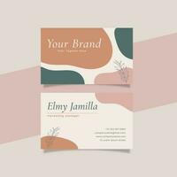 Printable Aesthetic Business Card Template Decorated with Blob and Floral Object Orange Pink Pastel Color Background vector