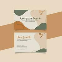 Printable Aesthetic Business Card Template Decorated with Orange Green Blob and Floral Object Background vector