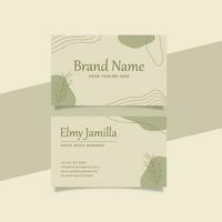 Printable Aesthetic Business Card Template Decorated with Botanical and Organic Object Green Pastel Color Background vector