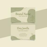 Printable Aesthetic Business Card Template Decorated with Botanical and Organic Object Green Pastel Color Background vector