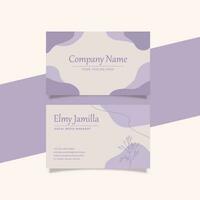 Aesthetic Business Card Template Decorated with Pastel Purple Blob Shape and Floral Object vector