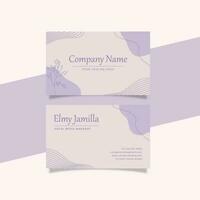 Aesthetic Business Card Template Decorated with Pastel Purple Blob Shape and Floral Object vector