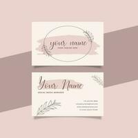 Printable Aesthetic Business Card Template Decorated with Pink Brush and Botanical Frame Background vector