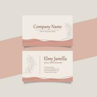 Printable Aesthetic Business Card Template Decorated with Minimalist Organic and Floral Object Pink Pastel Color Background vector