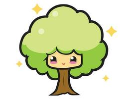 linda kawaii árbol vector