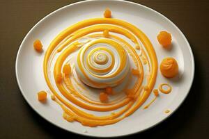 Artistic Display of Yellow and White Swirl on Plate photo