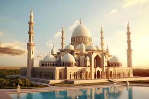 Awesome buildings of mosque in ramadan vibes. Ramadan kareem eid mubarak islamic mosque concept by photo