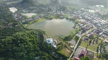 Aerial view morning lake at Serdang, Kedah in sunny day video