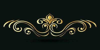 Decorative gold title frame isolated on dark green color background classic ornament vector