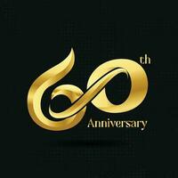 60th Anniversary ordinal number Counting vector art illustration in stunning font on gold color on black background
