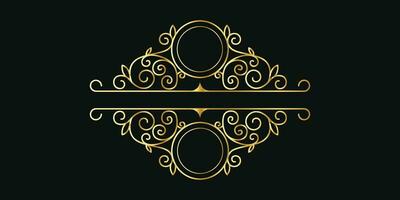 Decorative gold title frame isolated on dark green color background classic ornament vector