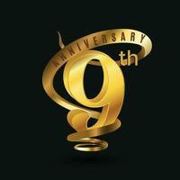 Anniversary 9th Years Luxury Golden Number Ribbon vector