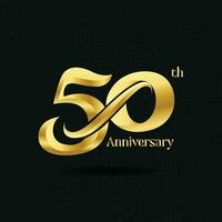 50th Anniversary ordinal number Counting vector art illustration in stunning font on gold color on black background