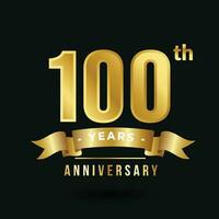 Anniversary 100th Years Luxury Golden Number Ribbon vector