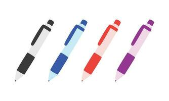 Ball point pen clipart. Simple set of student pens with different colors flat vector illustration cartoon style hand drawn. Students, classroom, school supplies, back to school concept