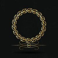 Gold laurel or wheat wreath icon, symbol of victory, achievement and grain, natural food. Golden design element for medals, awards, logo. Silhouette, isolated on black background. Vector illustration