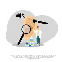 otolaryngologist checking ears of patient use otoscope vector flat illustration