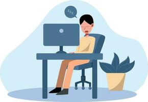 Businessman sitting at computer in office. Vector illustration in flat style