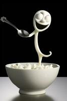 A bowl of funny food with a spoon photo