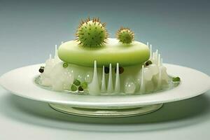 Artistic Cactus Dessert on a Glass Plate photo