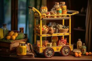 Shopping Cart Full of Fresh Produce and Food Items photo