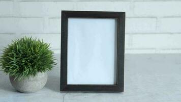 a blank white frame with a plant in front of it video