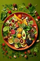 Colorful Fruit and Vegetable Salad in a Bowl photo