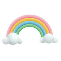 Vector bright 3d rainbow and cloud weather or nature icon isolated forecast element