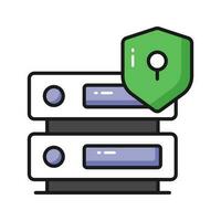 Protection shield with data server showing concept of data server security vector