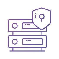 Protection shield with data server showing concept of data server security vector