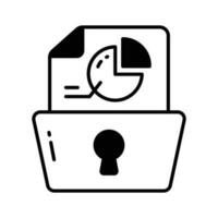 Pie chart on page with keyhole showing concept vector of secure data analysis