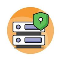 Protection shield with data server showing concept of data server security vector